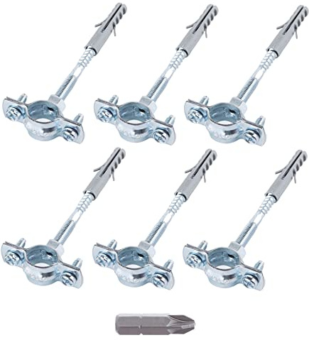 SKIR'CO Rohrschellen (6 Stück) für Ø 15-19 mm Rohre, silber, mit PH-Schraubendreher-Bit