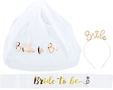 Jenngaoo 3er-Pack Bride to Be Set, Bride to Be Dekorationsset Braut Tiara Schleier Schärpe Brautdekoration Zubehör für Junggesellenabschied, Brautparty
