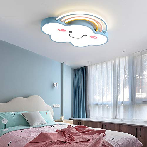 Azul acrílico arco iris nube rublo claro dibujos animados azul grande LED Lámpara de montaje en techo Moderna personalidad creativa sonrisa cara de cara luz de techo for niños dormitorio niñas sala es