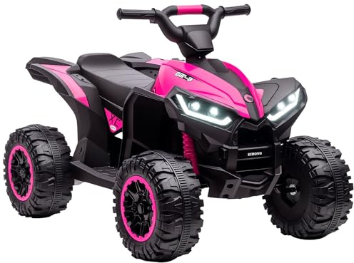 HOMCOM 12V Electric Quad Bike for Kids Ride On Car ATV Toy, with Forward Reverse Functions, LED Lights, Music, for Ages 3-5 Years - Pink