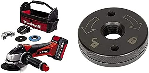 Einhell Meuleuse d’angle sans fil TE-AG 18/115 Li Kit Power X-Change (18 V, 115 mm diamètre du disque, 28 mm profondeur de coupe, avec disque de coupe, 4,0 Ah batterie et chargeur) + Écrou