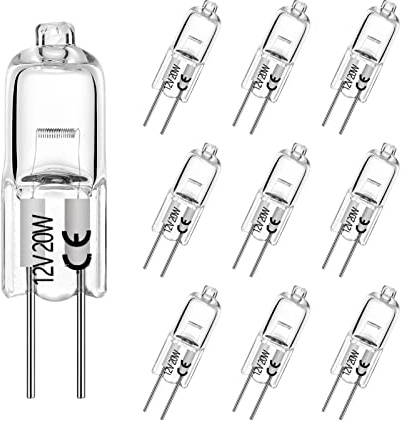 AHEVO G4 Halogen T3 20 Watt 280lm G4 Bi-Pin Bulb AC/DC12 Volt for Under Cabinet Puck Light, Chandeliers, Track Lighting, 20W 12V Warm White 2700K (10 Pack)