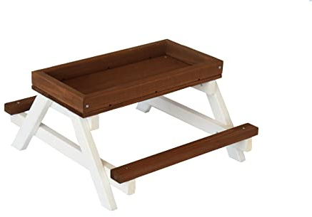 Dehner Futterstelle für Wildvögel, Ziervögel, Ziergeflügel und Nager, 22 x 46 x 40 cm, Tannenholz, braun/weiß