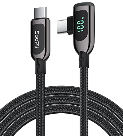 SooPii 100W rechtwinkliges USB-C-auf-USB-C-Kabel,1,2 m geflochtenes Typ-C-Kabel aus Zinklegierung mit LED-Anzeige für lphone 15, iPad Air/Pro,MacBook Pro,Galaxy S23/S22/S10,Pixel