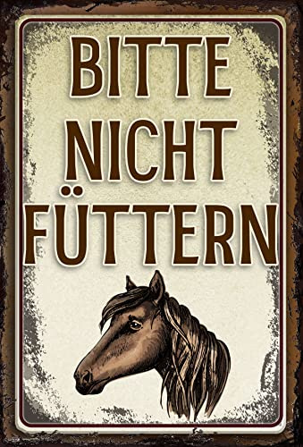 Wetterfestes 30 x 20 cm Alu-Dibond Warnhinweis Pferdstall, Reiterhof, Reiten, Koppel, Pferdebox Deko Metallschild „BITTE NICHT FÜTTERN“