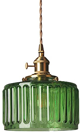 RENKTE Industrial Round Glass Pendant Lamp E27 Brass Holder Retro Loft Twisted Pair Vintage Ceiling Hanging Light (Green Striped)