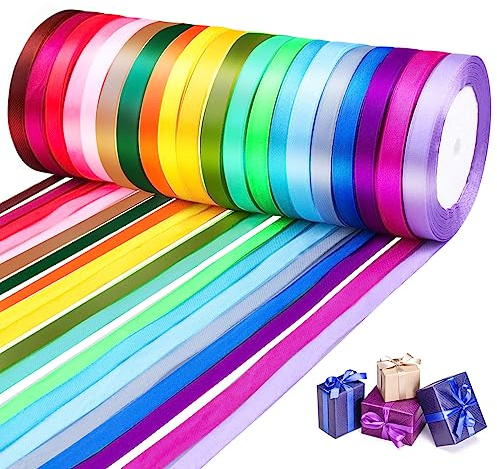 20 Farben Geschenkband, 10mm x 22m Satinband, Schleifenband Seidenband Stoffband Geschenke Dekoband für Hochzeit, Geburtstag, Geschenkverpackung