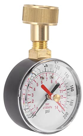 Focket Wasserdruckmessgerät, 0 Bis 200 PSI, 14 Bar, Universelles Wasserdruckmessgerät mit 3/4-Zoll-Gartenschlauchgewinde, Aluminiumlegierungs-Schlauch-Latzmesser, Wasserdruckmessgerät