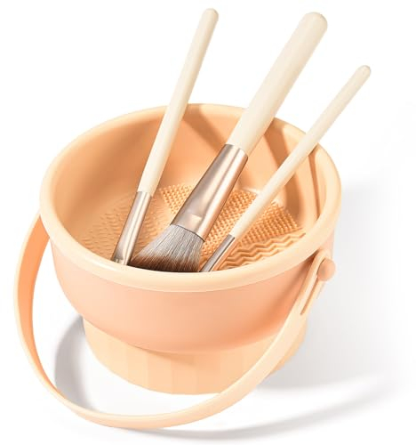 HEYMKGO Makeup Pinsel Reinigungsmatte 3-in-1 faltbar Makeup Pinsel Reiniger Silikon Makeup Pinsel Lagerung Schüssel mit Lanyard zu trocknen Makeup Schwamm, Puderquaste, Pinsel (Haut)