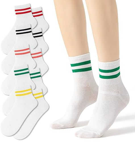 Fszsaa Novelty Socks For Women - Striped Retro Mini Crew Sporty Calf Casual Cotton Ankle Socks