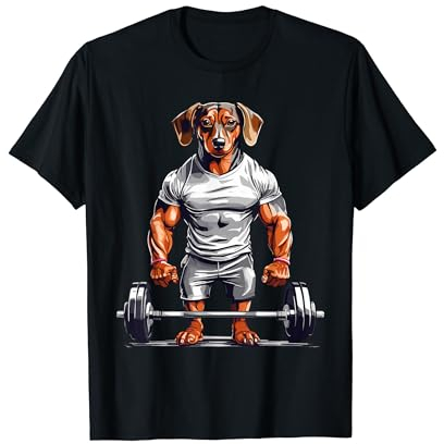 Bodybuilder Dackel lustiges Kraftsport Hunde Design T-Shirt