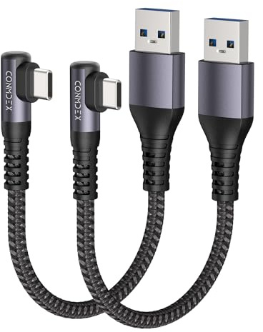 CONMDEX 20CM 2Pack USB auf USB-C Kabel Kurz Winkel,10Gbit/s TypC Datenkabel | USB 3.1 Gen2｜3.1A QC3.0 Schnellladung｜Android Auto｜für iPhone 17/16 Pro Max, Galaxy S26/S25/S24, Pixel 10/9