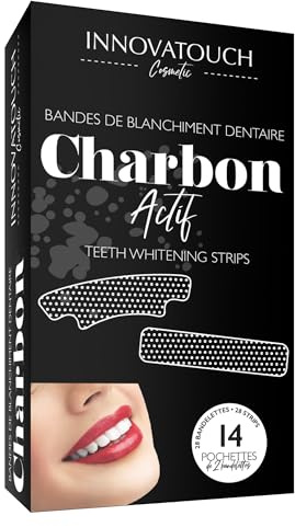 Bandes de Blanchiment Dentaire au Charbon Actif INNOVATOUCH Cosmetic - Élimine Taches et Jaunissements, Formule Douce, Fraîcheur Mentholée, 28 Bandes