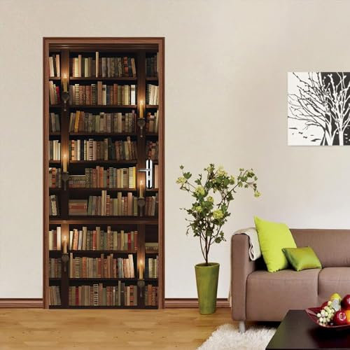 Türaufkleber Selbstklebendes Türbild -3D Bücherregal Bücher Bücher 77 X 200 Cm - Fototapete Türfolie Poster Tapete Pvc Wasserdicht Abnehmbare Wandbilder Für Schlafzimmer - Kinderzimmer Türen -5D2N1S3B