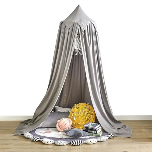 Odot Betthimmel Babybett, Betthimmel Mädchen und Jungen Himmelbett Vorhänge Kinder Baldachin Kinderzimmer Rund Hängende Princess Moskitonetz für Schlafzimmer Babyzimmer (65cm,Grau mit Ball)