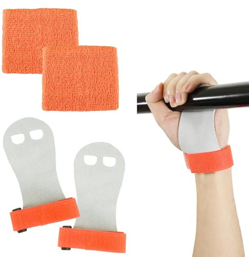 lasuroa 4 Stück Gymnastik Handgriffe und -Armbänder, Schweißband Handgelenk Stangengriffe Handflächenschutz Bequeme Gymnastikhandschuhe Handgelenkstütze Sportzubehör für Training (Orange)