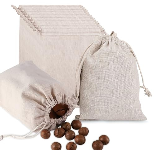BaumwollsäCkchen, 15 Stück Kleine Stoffbeutel, 15 x 20cm Stoffbeutel mit Kordelzug, NatüRliche Geschenktasche mit Kordelzug, Wiederverwendbare Verpackung, Aufbewahrung, Reisen