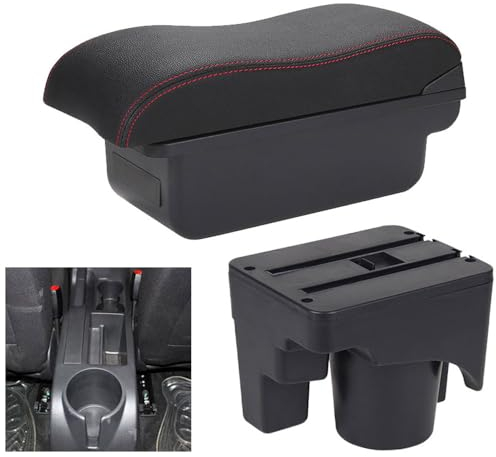 OTYKPXNV Auto Armlehne Box Für VW Scirocco Sagitar Golf 6 Golf 5 Mk6 MK5 Jetta 5, Zwischen Autositz Organizer Getränkehalter Aufbewahrungsbox Mittelkonsole Taschentuch,02-C1-Black-red-NO-USB