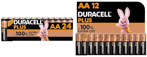 Duracell Batterie Plus AA (pacco da 24) - Alcalina 1.5V - Fino al 100% di extra durata & Batterie Plus AA (pacco da 12) Alcalina 1.5V - Fino al 100% di extra durata