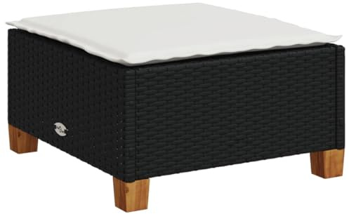vidaXL Gartenhocker mit Kissen Schwarz 63,5x56x32 cm Poly Rattan