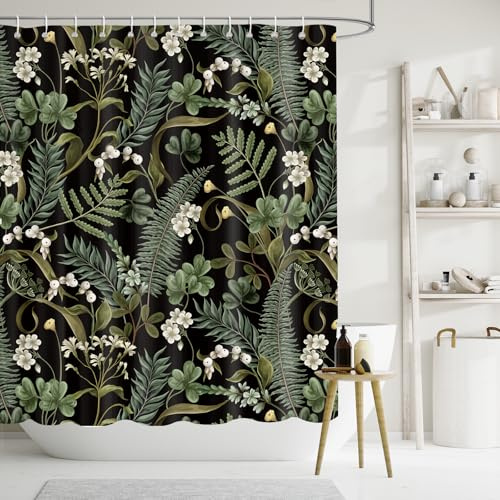 APROPHIC Duschvorhang 180x180 Grün wasserdicht Badewanne Boho Blumen mit 12 Haken