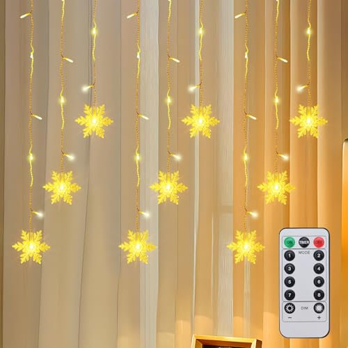 Qoosea LED Tenda Luci, 96LED 4.2M Tenda Luminosa a Fiocco di neve 8 Modalità Impermeabile, Luci Fatate per Natale, Matrimoni, Camera da Letto, Finestre, Giardino, Interno Decorazione, Bianco Caldo