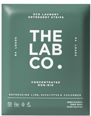 The Lab Co. Laundry Detergent Strips Washing Sheets | Eco Ultra-Concentrated | Non-Bio for Sensitive Skin | Non-Toxic Fragrance | EDC-Free | Lab-Tested | Refreshing Lime Eucalptus Cucumber | 32 Loads