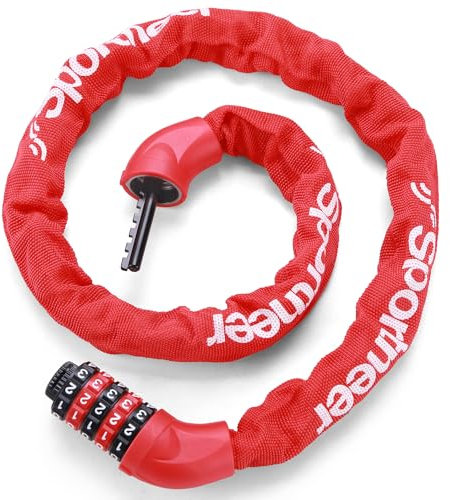 Sportneer Lucchetto a catena per bicicletta, ad alta sicurezza, con combinazione ripristinabile a 5 cifre, antifurto, accessori per bici, moto, scooter, porta