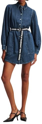 Karl Lagerfeld Jeans Donna Puff Sleeve Denim Dress Washed Dark Blue XS