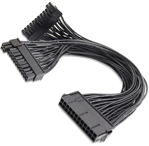 MISYNLON 24Pin PSU Power Supply, Dual 24pin(20+4) Extension Cable for ATX Motherboard, Female to 2 Male PSU Power Supply Extension Cable Double Power Synchronous Startup Cable-32cm