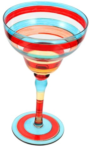 HOLIDYOYO Handbemaltes Margarita Glas Aus Premium Glas Mit Rotem Streifendekor Dekoratives Cocktailglas Für Deko Esstisch Hochzeit Party Und Geschenk