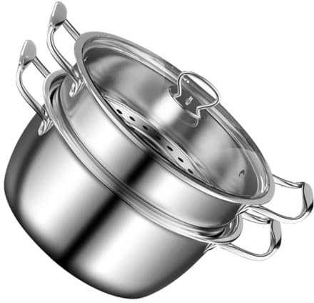 Cabilock Vaporera De Acero Inoxidable Olla Versátil Doble Asa Para Cocinar Al Vapor Verduras Pescado o Arroz Para Uso Diario Cocina