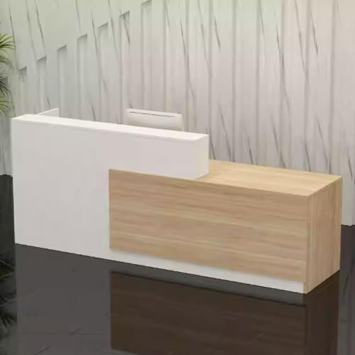 GUQASDV Reception Desk Salon, Bürotheke Reception Tisch, Reception Table, Empfangstresen für Praxis Holzwerkstoff Einfach zu Montieren für Arbeitsbereiche(White+Natural,1.4m)