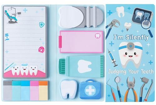 GROBRO7 Cartoon Sticky Notes Set - 550 Sheets Funny Self-Stick Notepads, Cute Teeth Sticky Notes Novelty Tooth Shaped Paper Clips Writing Memo Pads Page Marker for Home Office School Gift (Dentist)