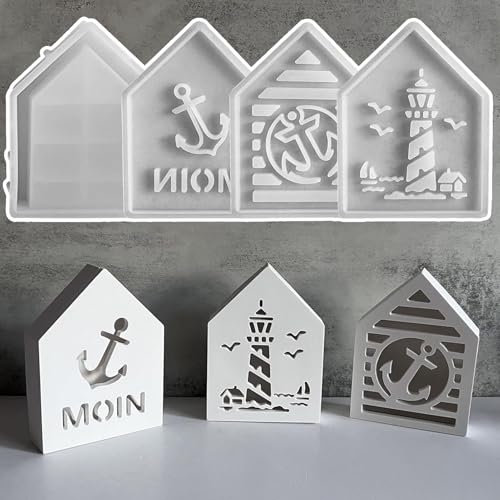 Silikonform-Häuser-Set mit Leuchtturm und Anker-Design - 4 Stück Gießform