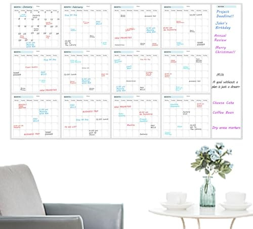 Großer weißer Brettkalender, Trockenerlöser Kalender für Wand, weißer Boardplaner, löschbarer und wiederverwendbarer monatlicher Planer für Wand, großartiger Layout -Wandkalender für Zuhause, Schule