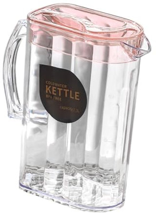 Gralara Jarra de nevera de jarra de agua, versátil transparente fácil de limpiar, hervidor de agua caliente fría de 2200 ml con tapa, té para, Rosa Rectangular