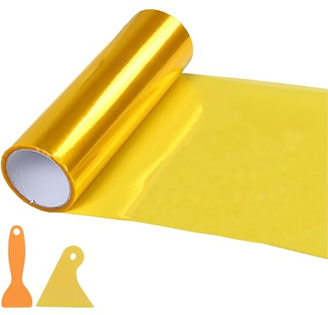 Vinilo Faros Coche, 120 x 30cm Lámina Tintada para Faros Película Autoadhesiva para Faro Película de Tinte de Luz para Automóvil, para Faros Delanteros y Traseros, Luces Antiniebla (Oro)