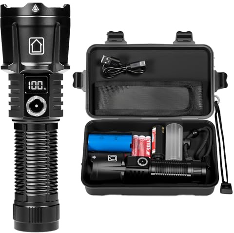 Carehabi Lampe Torche LED Ultra Puissante, 1000000 Lumens Lampe Torche Rechargeable Lampe de Poche LED Zoomable 8 Modes IPX4 Étanche pour Camping Randonnée Pêche Urgence
