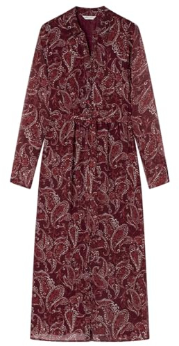 Springfield Midi Printed Shirt Dress with Belt Vestido Estampado, Wine, 40 para Mujer