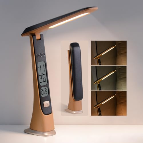 SMARTERIOR Wiederaufladbare Kabellose Schreibtischlampe Stufenlos Dimmbar, Batteriebetriebe Tageslichtlampe mit 3 Farben, Augenschutz Tischleuchte, Faltbare Arbeitsplatzleuchte für Kinder, Büro