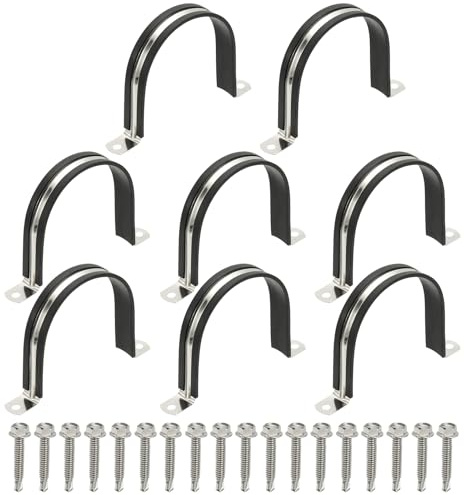 PATIKIL 8Pcs Pipe Clamps, 3-15/16 Inch 304 Stainless Steel Rubber Cushioned U Bracket Conduit Clamps Pipe Strap Wire Clips with Hexagonal Screw for Tube Hose Cord Installation, 100mm