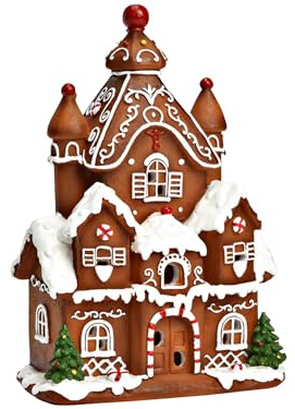 LED Lebkuchenhaus aus Poly in Braun B13cm H20cm T9cm Miniatur Winterwelt Weihnachtsdeko leuchtendes Dekohaus für Tisch Fensterbank Weihnachtsdorf festliche Dekoration Sammlerfigur Geschenkidee