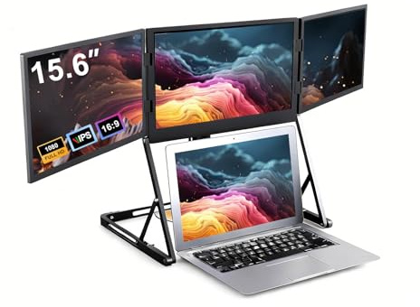 Lissontine Estensore Schermo Triplo Laptop 15,6 Pollici, Monitor Portatile Fhd Ips, Display Pieghevole USB-C HDMI, Workstation Portatile per Smart Working E Viaggi