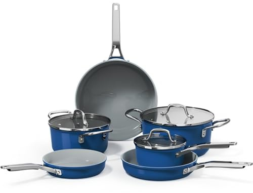 Batterie De Cuisine Antiadhésive 6 Pièces - Poêles Et Casserole À Lait, Sans Fumée, Fond Plat Épais, Compatible Avec Cuisinière À Gaz, Usage Domestique(Blue)