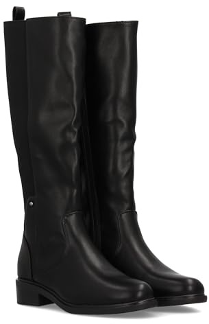 shoes&blues.es 97282 Bota Alta con Cana Elastica. Estampado Liso y Cierre de Cremallera, Suela Plana con Tacon. para Mujer Ideal Temporada Otono Invierno. Negro Talla 37