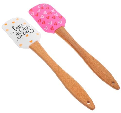 IMIKEYA Set di 2 spatole in silicone per pasticceria, manico in legno, resistenti al calore, di medie dimensioni, ideali per mescolare raschiare e decorare torte in cucina e cottura