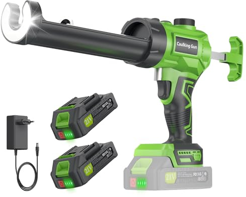 Akku Kartuschenpresse, Elektrische Kartuschenpistole mit LED, Stufenlose Geschwindigkeitsregulierung, Akku-Silikonpistole mit 2 Batterien, für 280ml-330ml Kartuschen (Grün)
