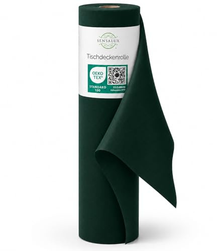Sensalux Tischdeckenrolle Vlies 1,50 x 25 m Grün, 80 g/m² | abwaschbar, wasserabweisend, stoffähnlich, Tischdecke Rolle, OEKO-TEX, Party, Hochzeit, Catering, Event