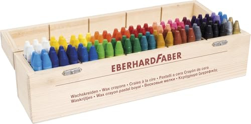 EBERHARD FABER 524020 - Wachsmalkreide Colori, 100 Wachsmalstifte in Holzbox, bruchsichere Kreiden in Dreikantform, wasserfest